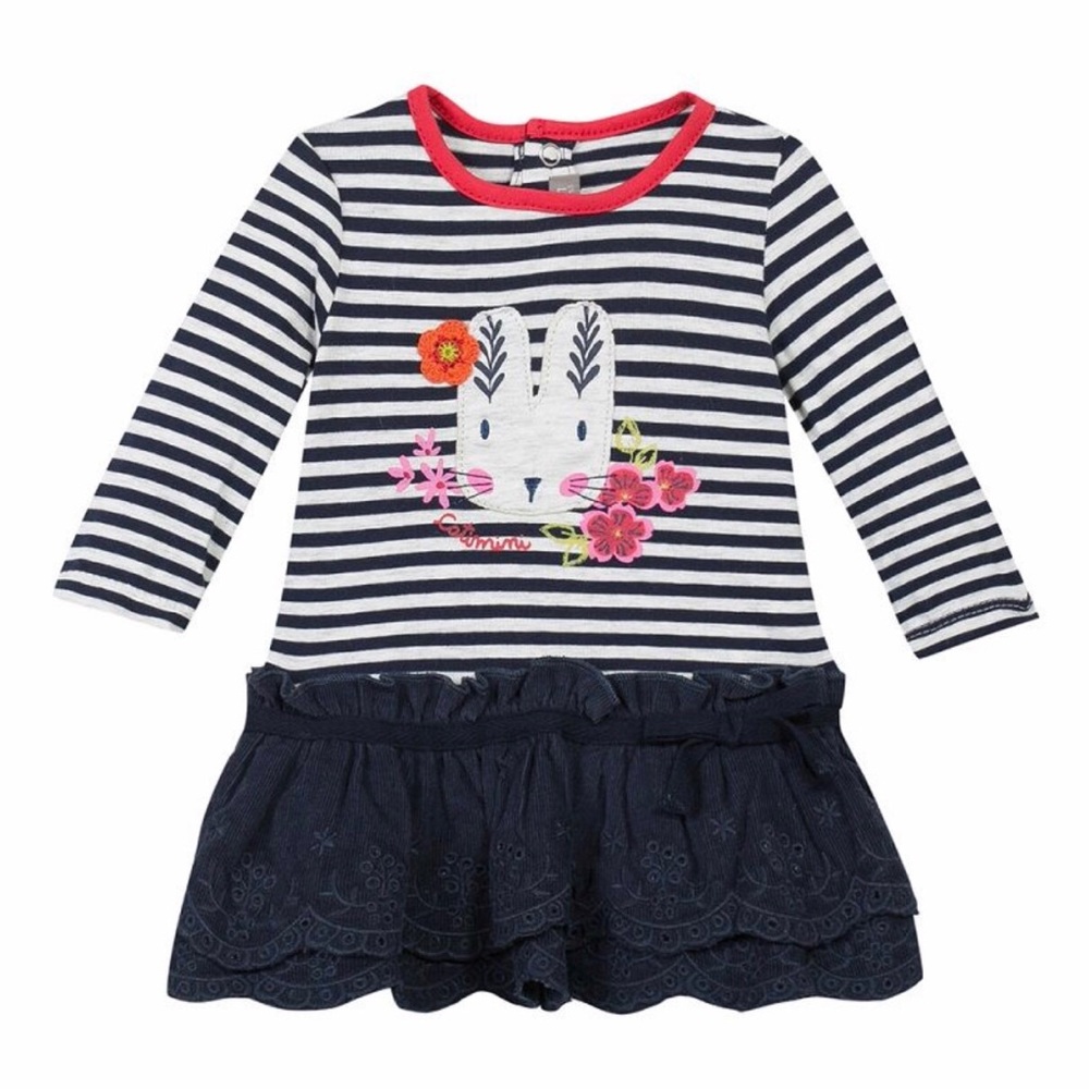 Catimini Baby Girls White and blue bunny dress
